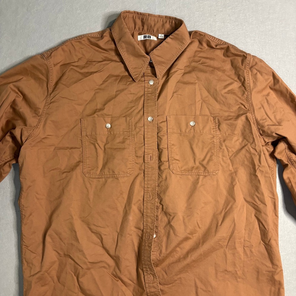 Uniqlo Men's Brown 100% Cotton Button-Up Shirt S Dual Chest Pockets - Picture 6 of 16